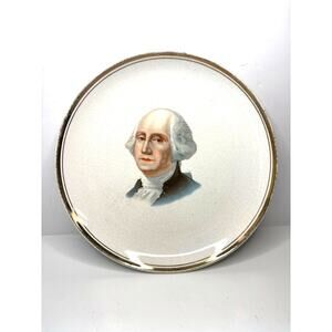 Vintage Dresden China Decorative Portrait Plate George Washington 9.5" Gold Rim
